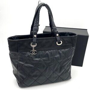 Chanel Paris Biarritz MM Tote Black Silver